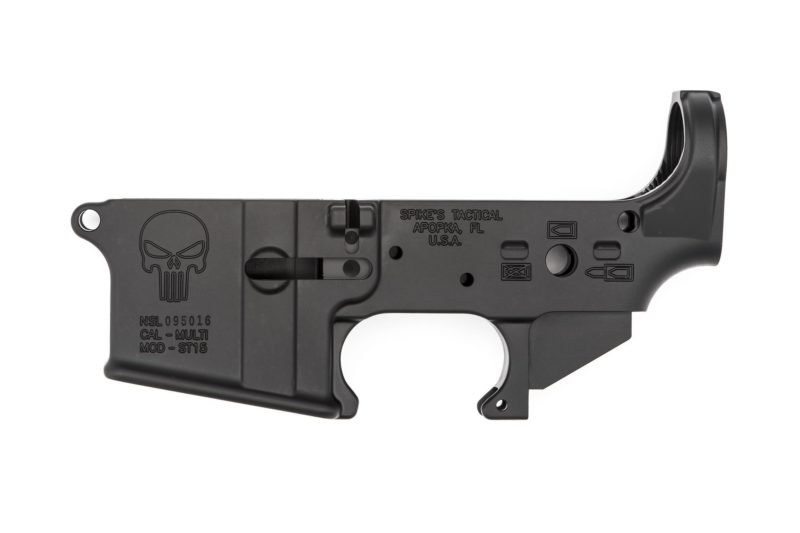 ar15 spikes tactical stripped lower receiver punisher logo anodized black 900218