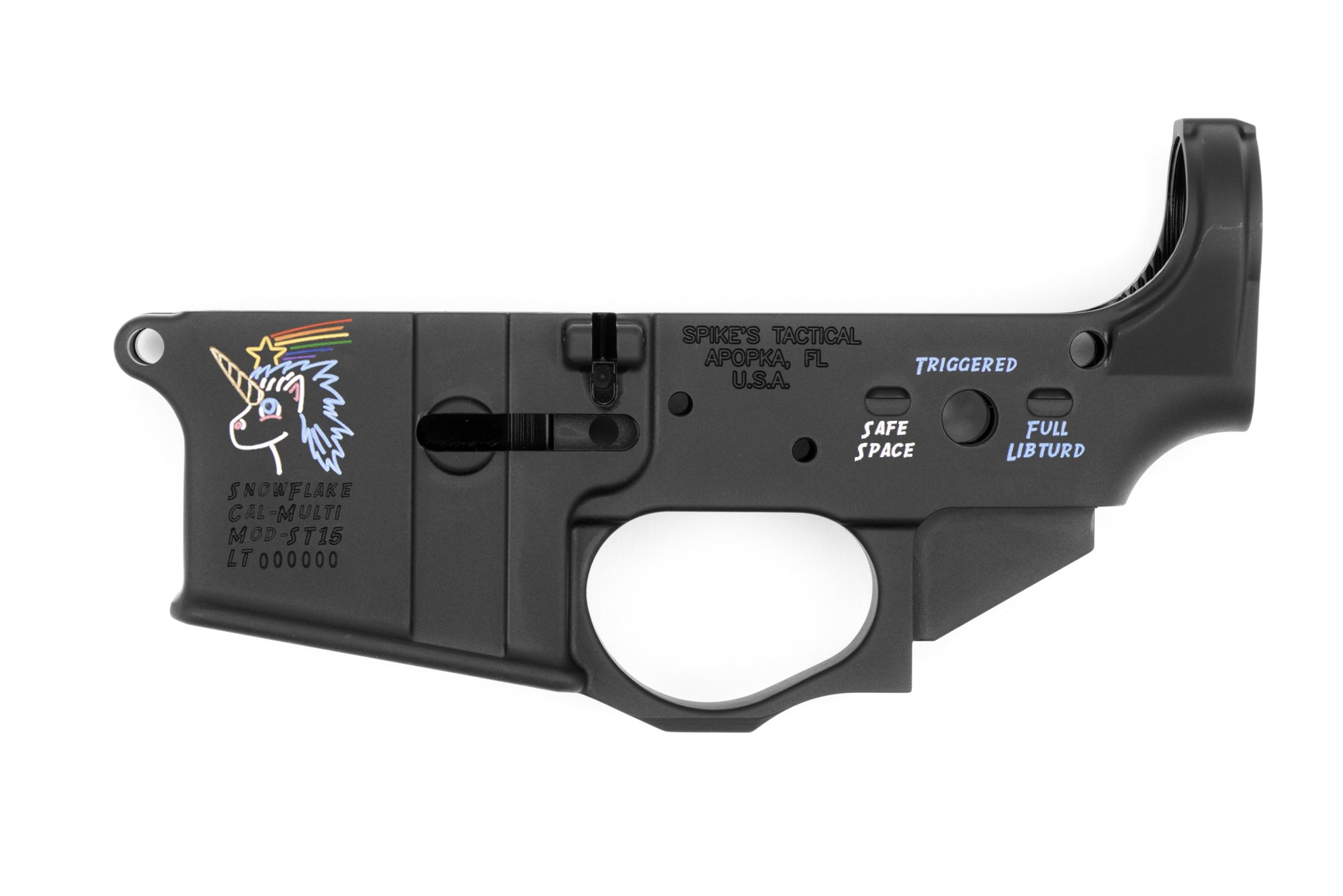 ar15 spikes tactical stripped lower receiver snowflake color filled anodized black 900225