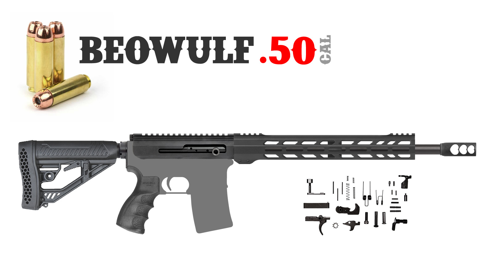 AR15 RIFLE KIT – 16 Inches / Beowulf .50 Caliber / 1:20 Twist / M-LOK Handg...